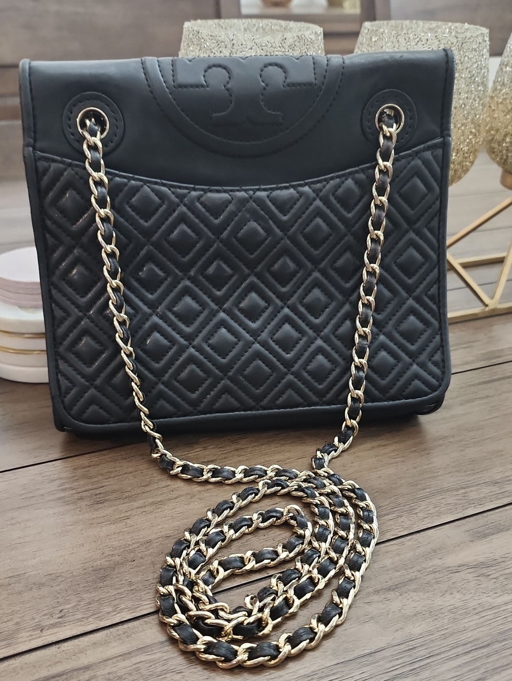 Tory Burch Black Quilted Shoulder/crossbody Bag with Gold Chain